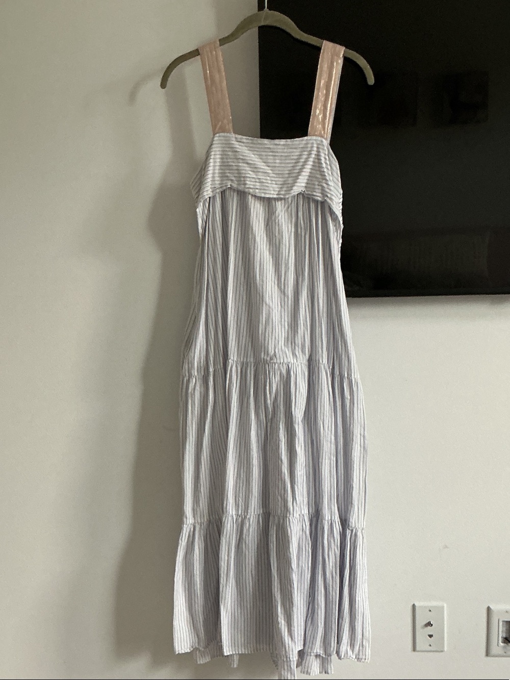 Ulla Johnson Blue and White Striped Maxi Dress with Pink Straps